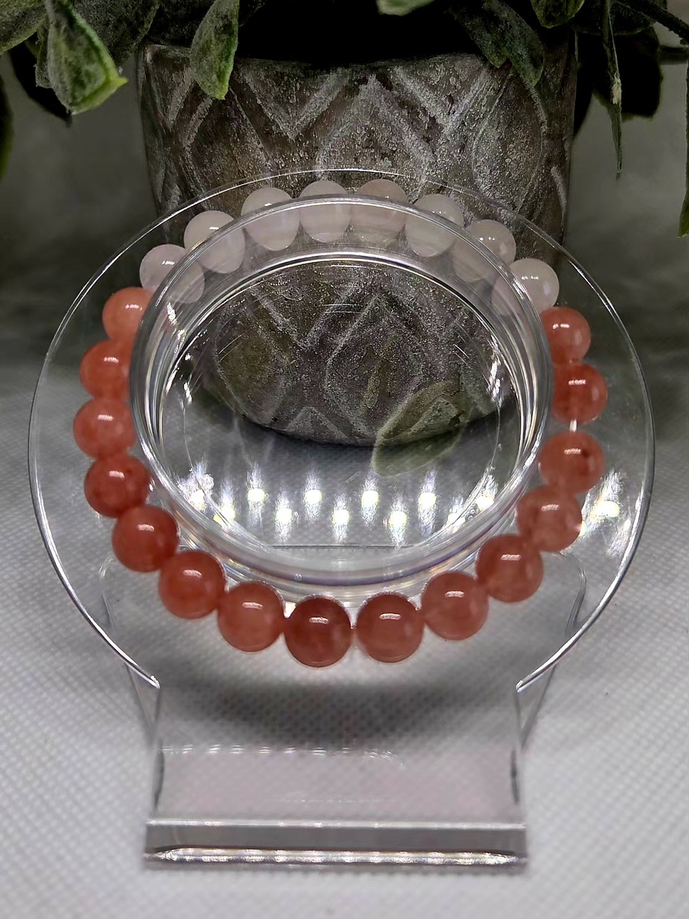 Rose and Strawberry Quartz Beaded Stretch Bracelet - 3mm
